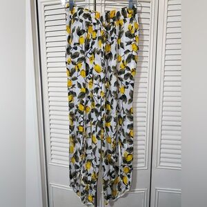 Lemon Print Wide Leg Women's Pants